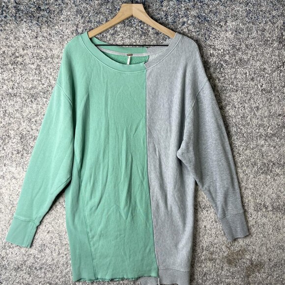 Free People Sweater Womens Extra Small Green Gray Colorblock Pullover Casual XS - Picture 1 of 6